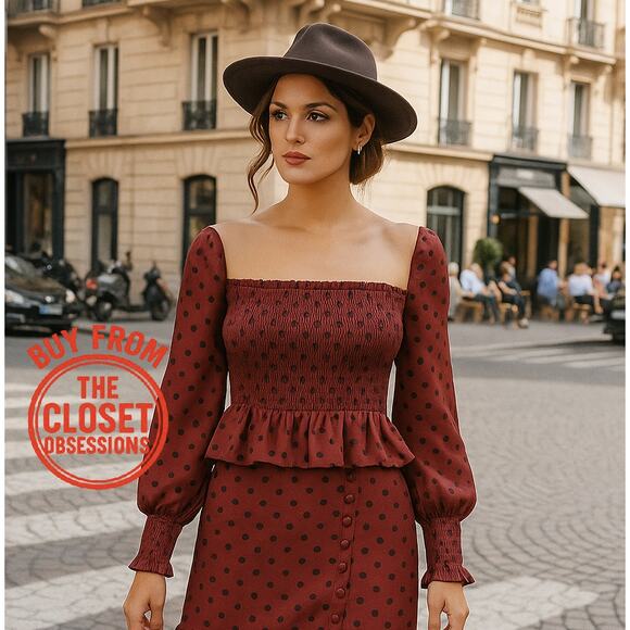 ZARA Co-Ord Polka Dot Puff Sleeve Top & Midi Skirt Set NWT ❤️ - Picture 4 of 16